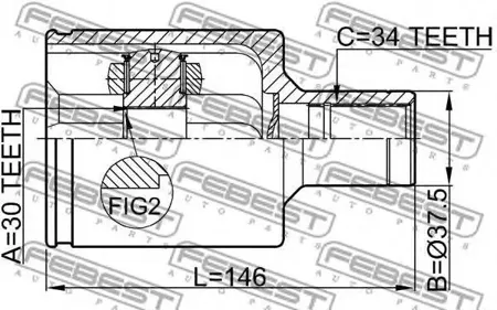 FEBEST 1611210LH Шрус внутренний ЛЕВЫЙ 30х37 5х34 ( Mercedes E-CLASS 210 4 MATIC 1996-2002)