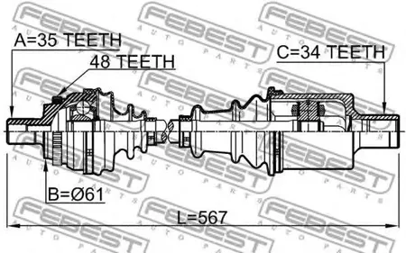FEBEST 1614210LH Привод передний левый 34x567x35