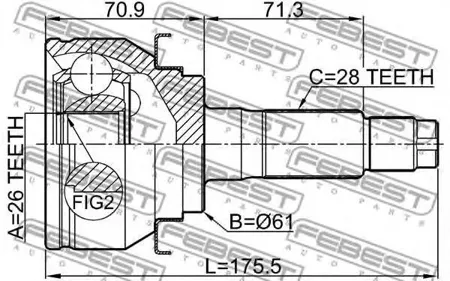 FEBEST 2110TKE Шрус наружный 26X61X28 Ford RANGER TKE 2011- 2110-TKE