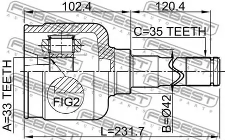 FEBEST 2111GELH Шрус внутренний левый к-кт 33x42x35 Ford Mondeo 00-07