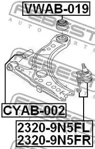 FEBEST 23209N5FR Опора шаровая нижняя правая к-кт VW Polo 1.2-1.61.4-1.9TDi 01>