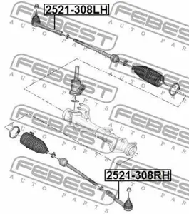 FEBEST 2521308LH Наконечник рулевой правый Peugeot 30830085008 all 07> Citroen Berlingo all 08>