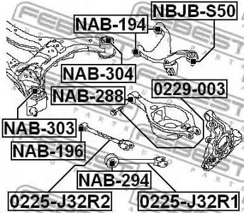 FEBEST NAB303 Сайлентблок задней балки Infiniti FX3545 02-08