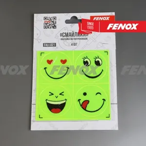 FENOX FAU1021 Светоотражающие наклейки Смайлики 4 см PVC 11.5*11.5 см