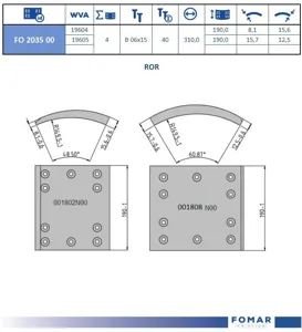 FOMAR FO203500 накладки торм. с заклепками std 1960419605 Fruehauf, ROR