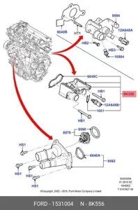 FORD 1531004 Коннектор сист.охл. Ford C-MAX Fiesta Focus II Fusion Mondeo IV