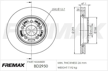 FREMAX BD2950 Диск торм.перед.вент.