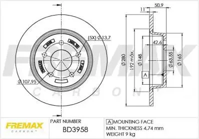 FREMAX BD3958 Диск торм.задний