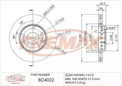FREMAX BD4022 Диск торм.перед.вент.