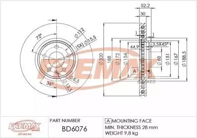 FREMAX BD6076 Диск торм.перед.вент.