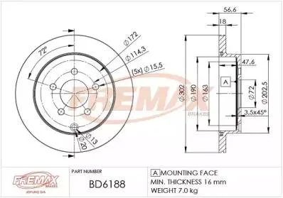 FREMAX BD6188 Тормозной диск