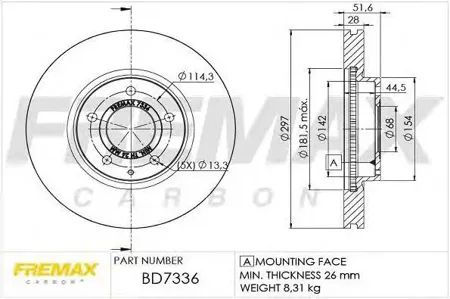 FREMAX BD7336 Диск торм.перед.вент.