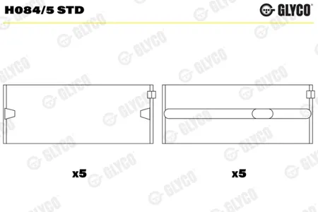 GLYCO H0845STD Вкладыши коренные к-кт std (5) Audi 80100A4, Ford , VW Passat Golf 1.6-1.9TDi 82>