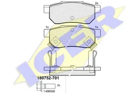 ICER 180752701 Колодки торм.задние Honda Civic 1.4-1.6 87-01 Prelude 2.0 88-92
