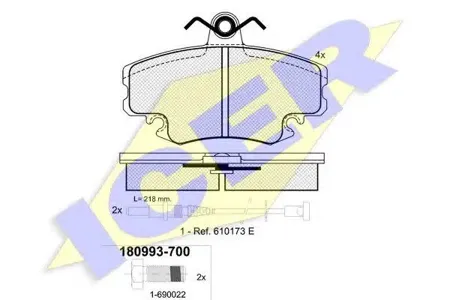 ICER 180993700 Колодки торм.передние Renault Clio 91>R19 92-96, Peugeot 205309 1.9GTi <98