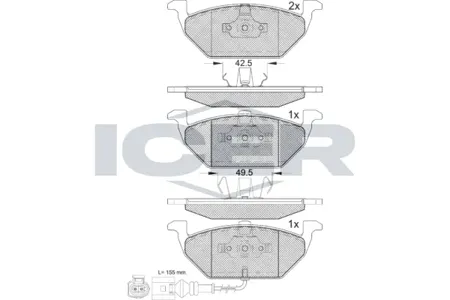 ICER 181349396 колодки тормоз. перед. дисковые Audi A2A3, Skoda Octavia Fabia ,VW Golf Jetta Caddy Polo