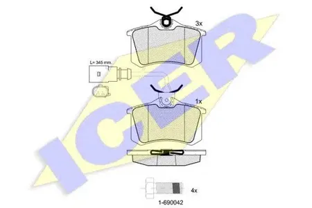 ICER 181387203 Колодки торм.задние с датчик. Audi A4 RS4 2.7i Quattro 00-01