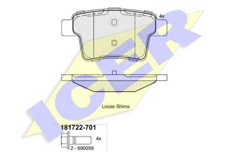 ICER 181722701 Колодки торм.задние Ford Mondeo 1.8SCi2.2TDCi3.0 V6 24V 03>