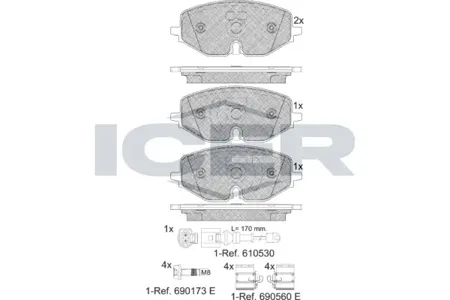 ICER 182369 Колодки торм.передние Audi A3 Skoda Oktavia IV VW Caddy 20-