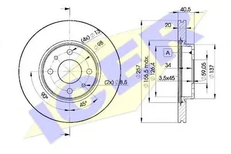 ICER 78BD50562 к-кт дисков тормозных передних 2шт. Alfa Romeo , Fiat Brava 1.6-2.0 92>