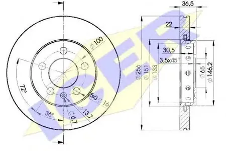 ICER 78BD56022 к-кт дисков тормозных передних 2шт. Audi A2A3,VW Golf Bora 1.6 96>