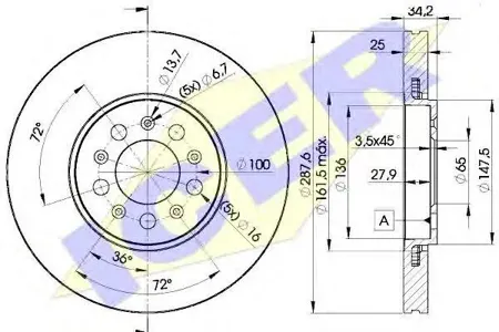 ICER 78BD56042 Диск торм.перед. к-кт 2шт Audi A3, VW Bora Golf 1.8T2.31.9TDi 96>