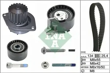 INA 530037930 Ремкомплект ГРМ с помпой Citroen Peugeot Berlingo Partner 1.6 16V 2000 => (ролик 2шт+ремень 134x25.4+по