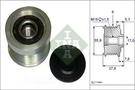 INA 535007210 Шкив генератора 120A Volvo S60-S80 2.0-2.5 95>