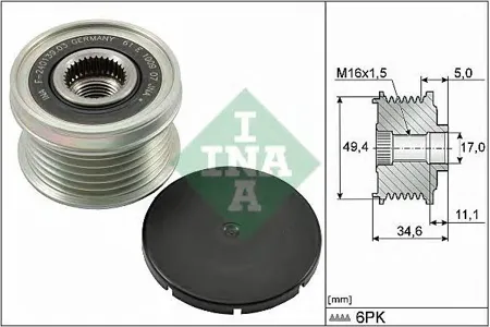 INA 535015510 Шкив генератора Audi VW Skoda 1.2,1.4TSi 07=>