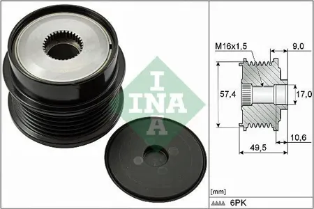 INA 535018910 Шкив генератора генератора Citroen Peugeot 2.7 HDI 2004 =>
