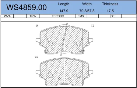 JEENICE WS485900 Колодки тормозн.пер.147,9x70,867,8x17,5 Geely Monjaro KX11 4WD