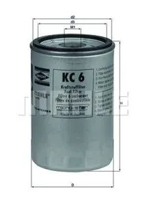 KNECHT/MAHLE KC6 Фильтр топливный H118 d76 M16x1.5Omn Iveco 150E..175E..179E 180E 190E 240E.., MAN G10.136