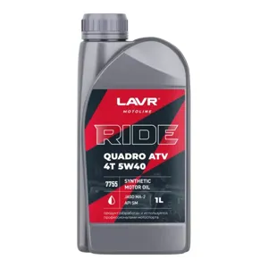 LAVR LN7755 Масло моторное 5W40 MOTO RIDE QUADRO 4Т SM, 1л