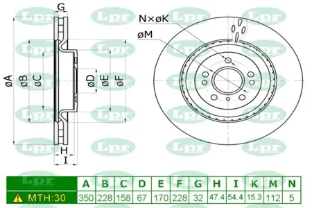 LPR M4006V Диск тормозной Mercedes ML W166 передний вент. D 350мм