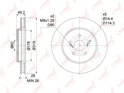 LYNX BN1163 Диск торм.перед.вент. Lexus RX 3.0-4.0, Toyota Harrier 2.4-3.5i 03>