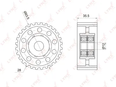 LYNX PB3038 Ролик направляющий ГРМ Toyota Hiace 2.4D 90-06 Hilux 2.4D 88-05 Land Cruiser (70) 2.4D 90-96