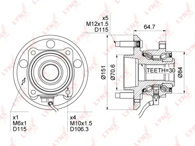 LYNX WH1130 Комплект подшипника ступ.задний Chevrolet Captiva 2.0D3.2 06>