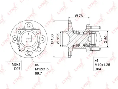 LYNX WH1171 Ступица Opel Astra F (98-02), Vectra A (88-95) колеса заднего с АБС