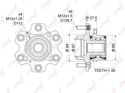 LYNX WH1177 Комплект подшипника ступицы передней в сборе со ступицей Mitsubishi Pajero III 01>