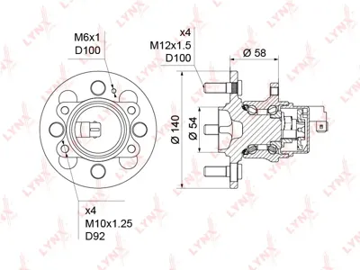 LYNX WH1241 Ступица Hyundai Getz (05-),Verna (06-) задняя с АБС