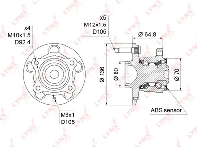 LYNX WH1386 Подшипник ступицы  комплект ицы зад Opel Mokka 13>
