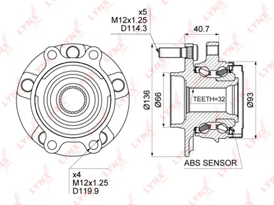LYNX WH1473 Подшипник передней ступицы комплект лев. Nissan Teana 3.5 08> Teana 09> Murano Z51 07>