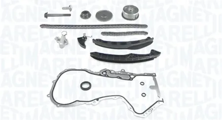 MAGNETI MARELLI 341500000900 Ремкомплект ГРМ [2 цепи, 2 натяжителя, 2 успокоителя, к-кт прокладок, 2 звездочки, шестерня привода р. вала in]