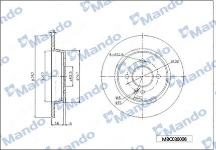 MANDO MBC030006 Диск торм.задний ось 256*10*43 9 Hyundai