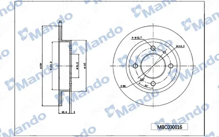 MANDO MBC030016 Диск торм.задний ось 258*10*40 4 Hyundai