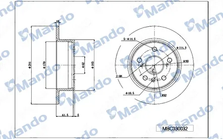 MANDO MBC030032 Диск торм.задний ось 281*10*66 8 Toyota
