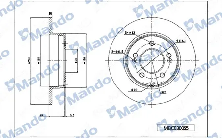 MANDO MBC030055 Диск тормозной Hyundai Sonata YF (16-) Kia Optima (16-) задний (1шт.)