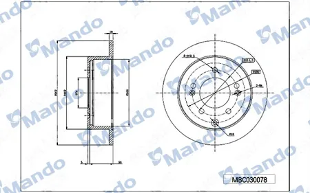 MANDO MBC030078 Диск торм.задний ось 262*10*76 Kia (В ЗАКАЗ ДВА)