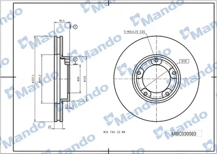 MANDO MBC030083 Диск торм.перед.вент.