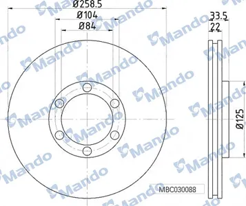 MANDO MBC030088 Диск тормозной передняя ось 258 1*22*33 8 вентилируемый Hyundai